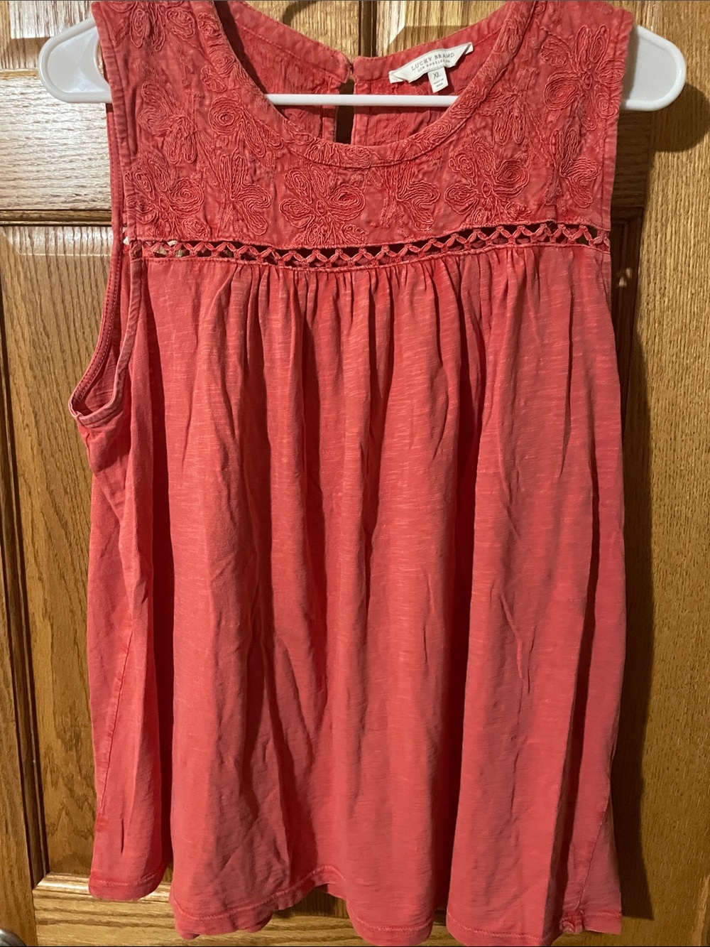 Lucky Brand Coral Lace Yoke Sleeveless Top